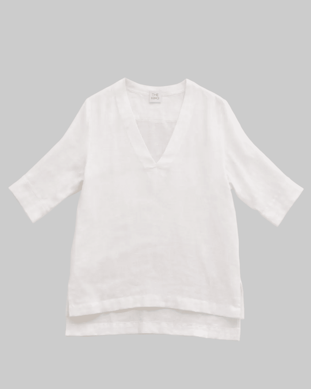 White v neck linen shift tunic top