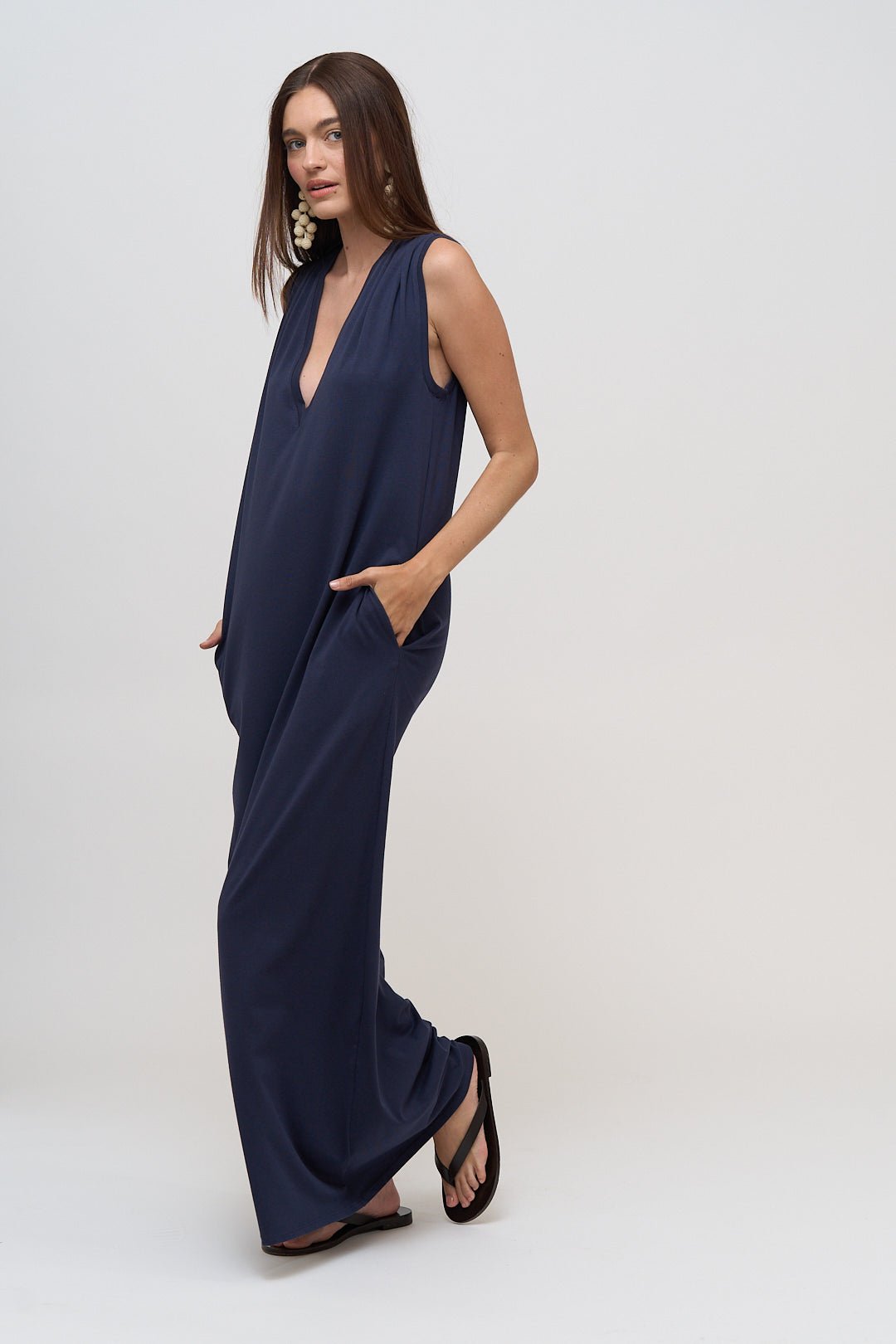 Casual navy shirt dress swim coverup with pockets