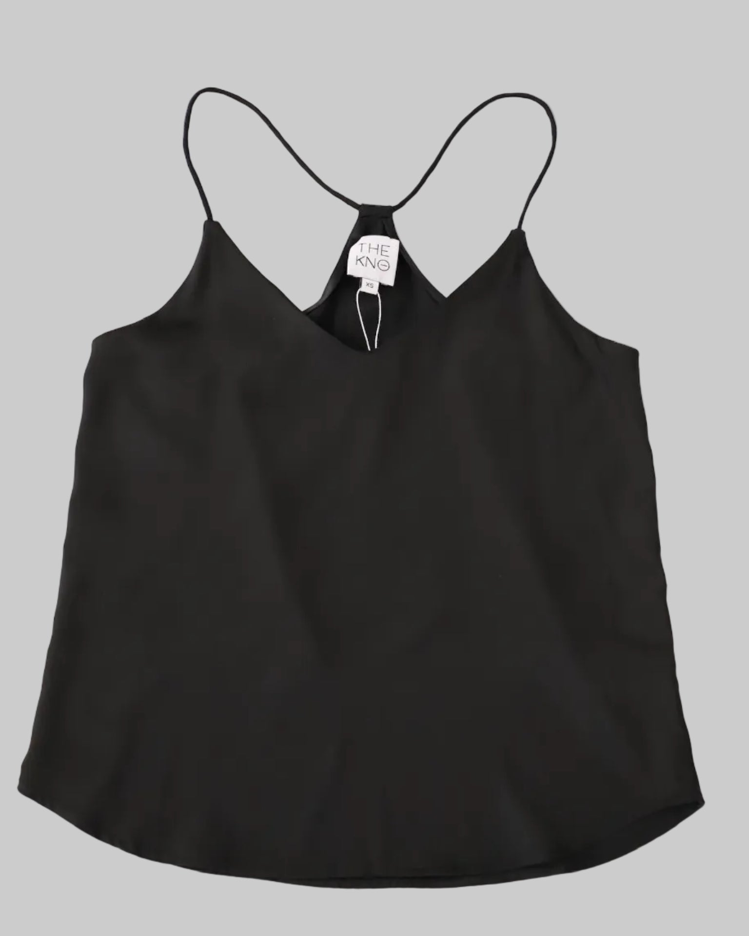 Black Silk Racerback tank, spaghetti straps, v-neck