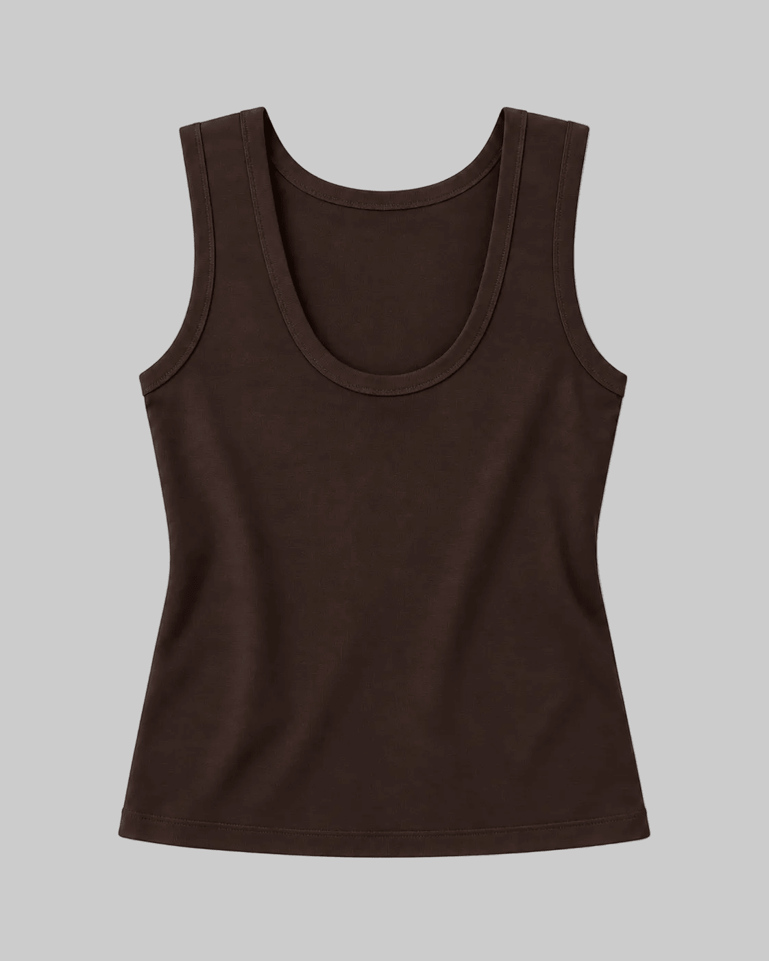 soft and breathable perfect tank in espresso brown. perfect plunge neck.